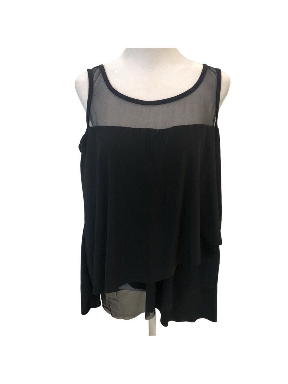 Miraclesuit Illusionist Ursula black tankini top. Slimming  bust 18” flat lay